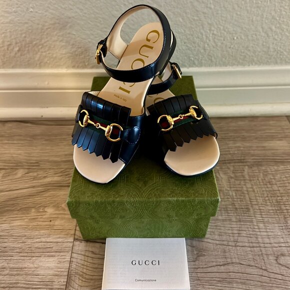 Gucci Kids Horsebit Leather Sandals – Prussian Blue, Size 29, BNIB